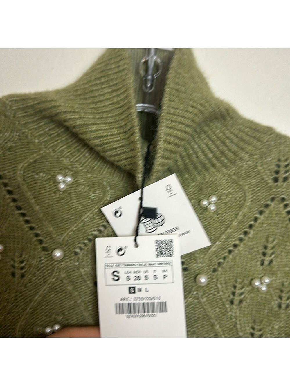 Zara Pearl Embellished Mock Turtle Neck Cropped Knit Sweater - Picture 10 of 11